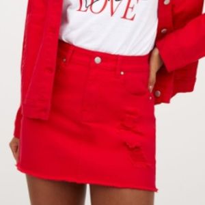 Red Denim Mini Skirt | PLT